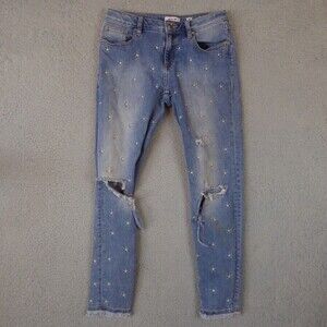 Miss Me Jeans Women's 26 Blue Mid-Rise Ankle Skinny Denim Embroidered Stars